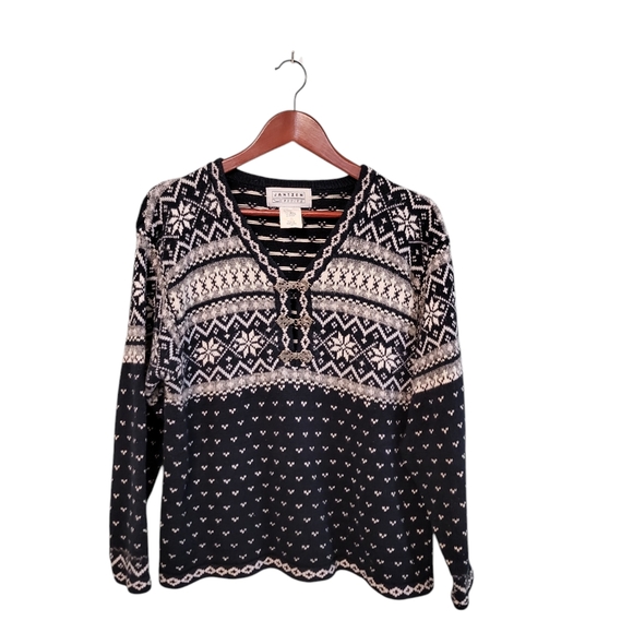 Vintage Sweaters - Vintage Jantzen Petite Nordic Fair Isle Ramie Cotton Snowflake Sweater Size LP